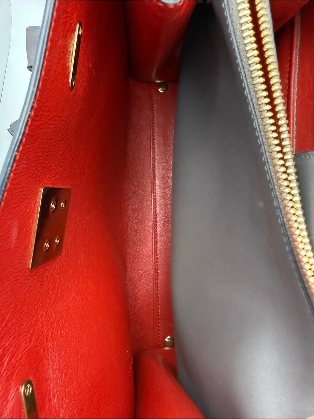 Salvatore Ferragamo Juliet Grey Leather Red Interior with Gold Hardware